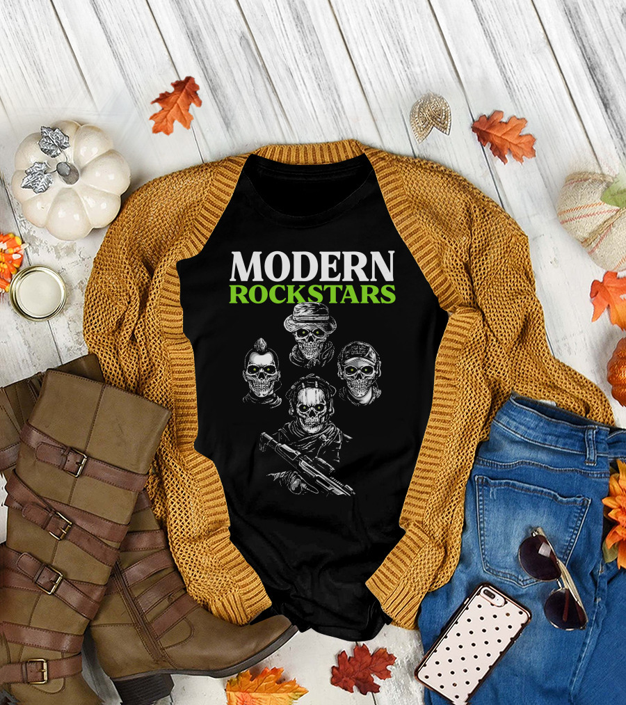 Modern Rockstars Modern Warfare 2 Skulls Holding Guns T-Shirt