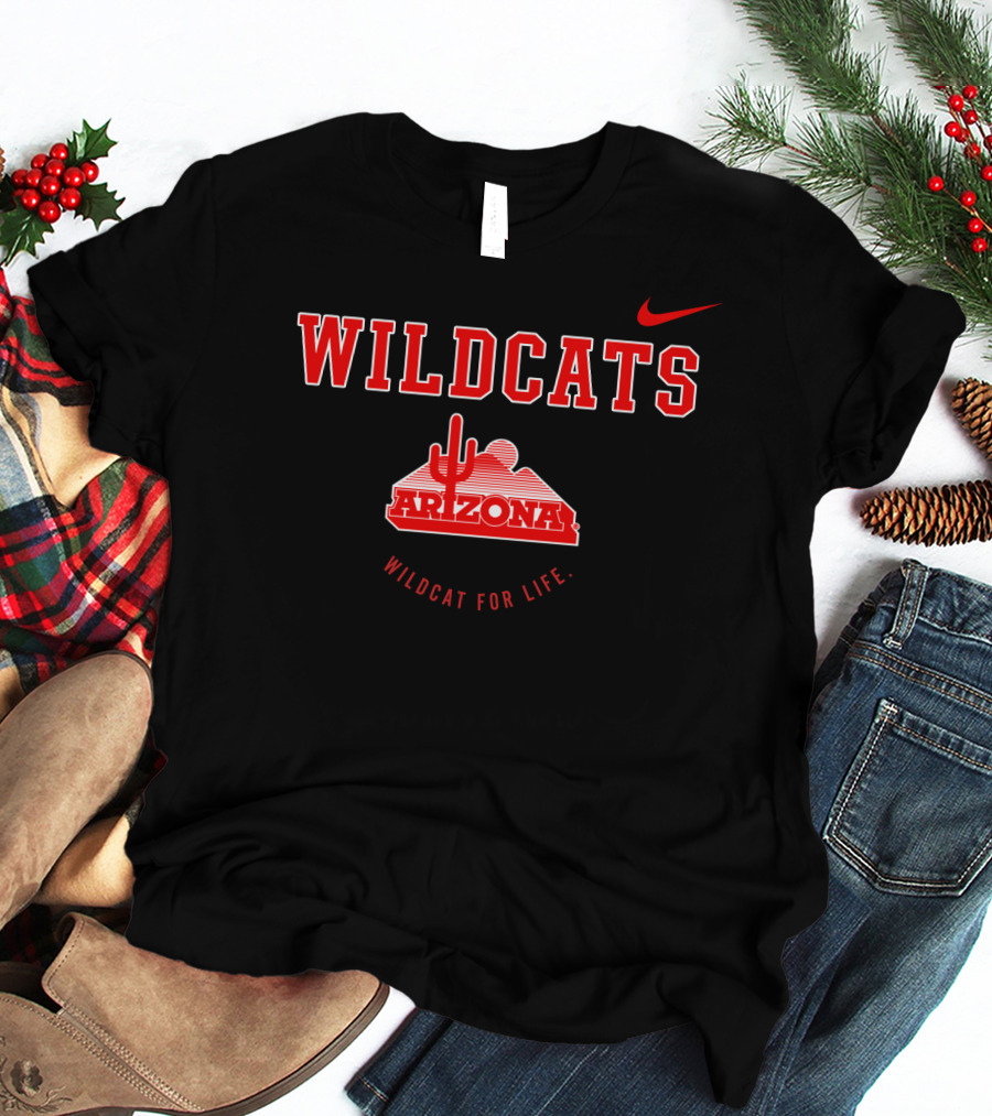 Wildcats Arizona Wildcat For Life Swoosh With Desert Cactus T-Shirt
