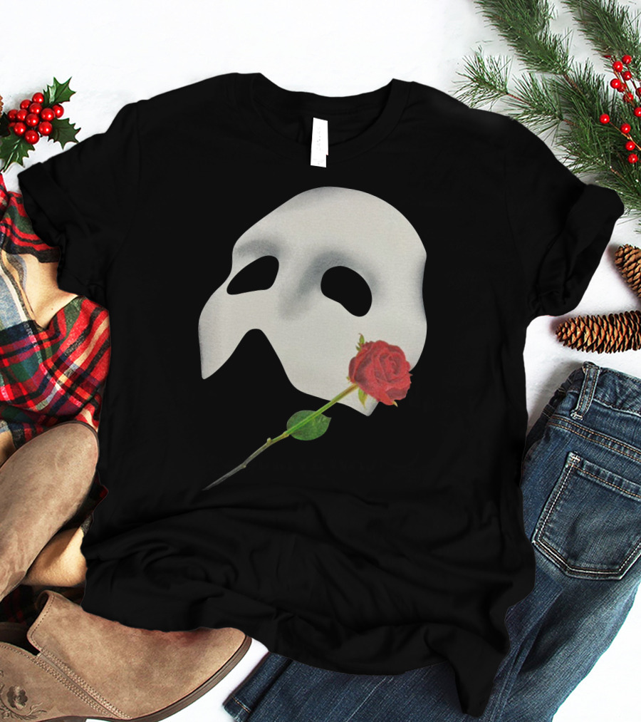 The Phantom Of The Opera 1988 Mask And Red Rose Iconography T-Shirt