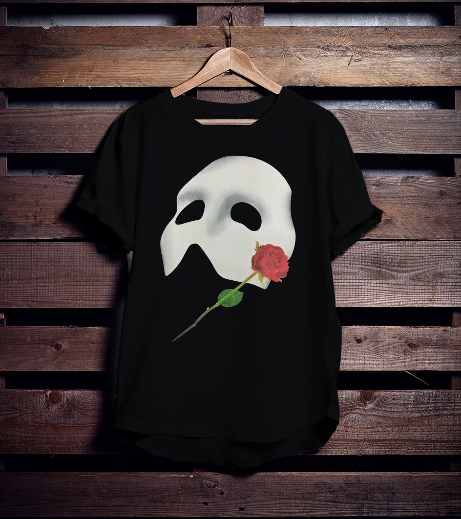 The Phantom Of The Opera 1988 Mask And Red Rose Iconography T-Shirt