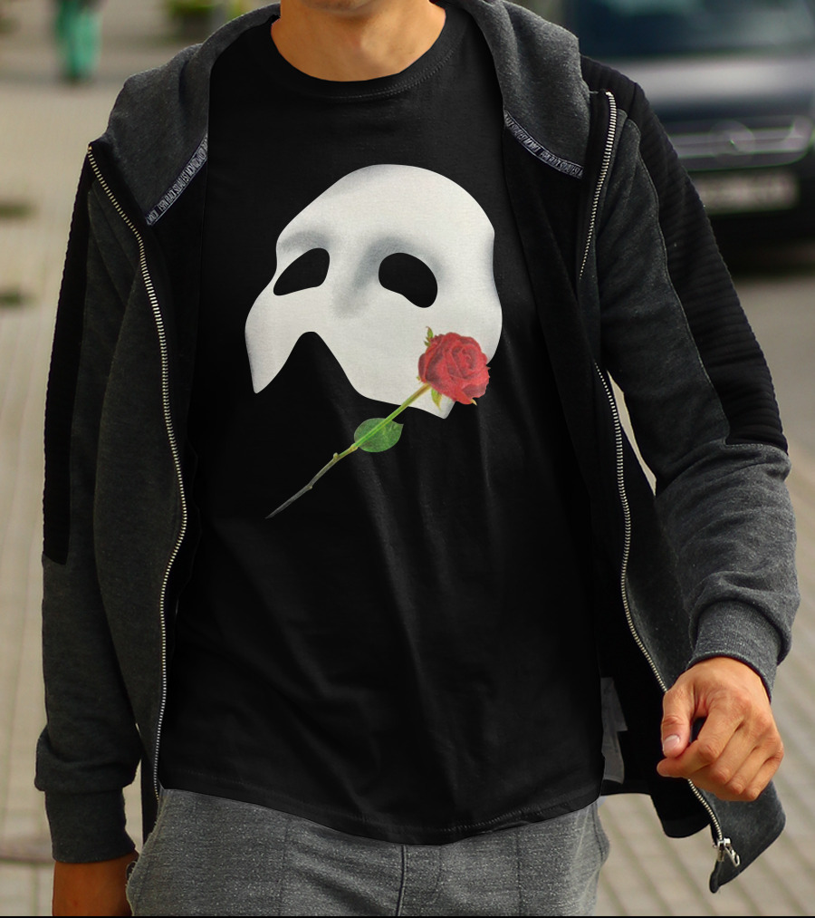 The Phantom Of The Opera 1988 Mask And Red Rose Iconography T-Shirt