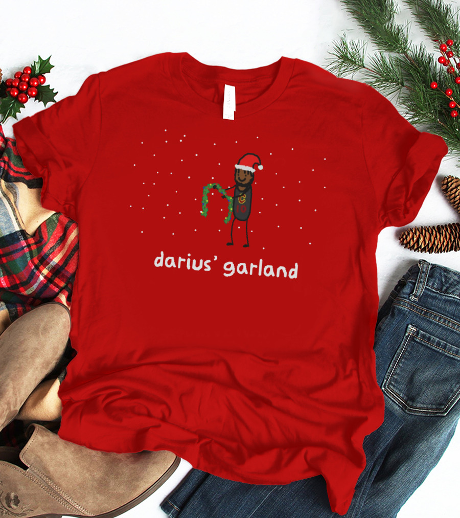 Darius' Garland Festive Christmas Cartoon With Santa Hat And Green Decoration T-Shirt