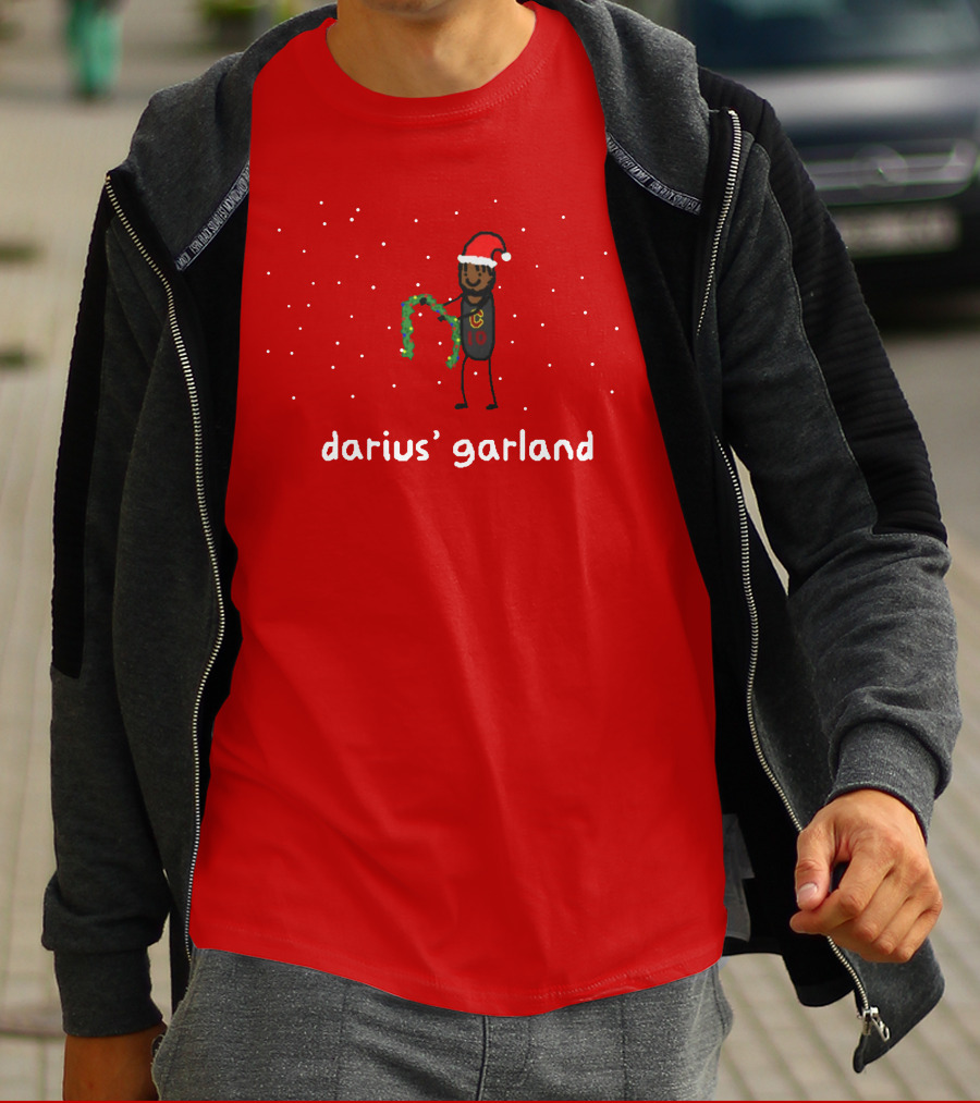 Darius' Garland Festive Christmas Cartoon With Santa Hat And Green Decoration T-Shirt