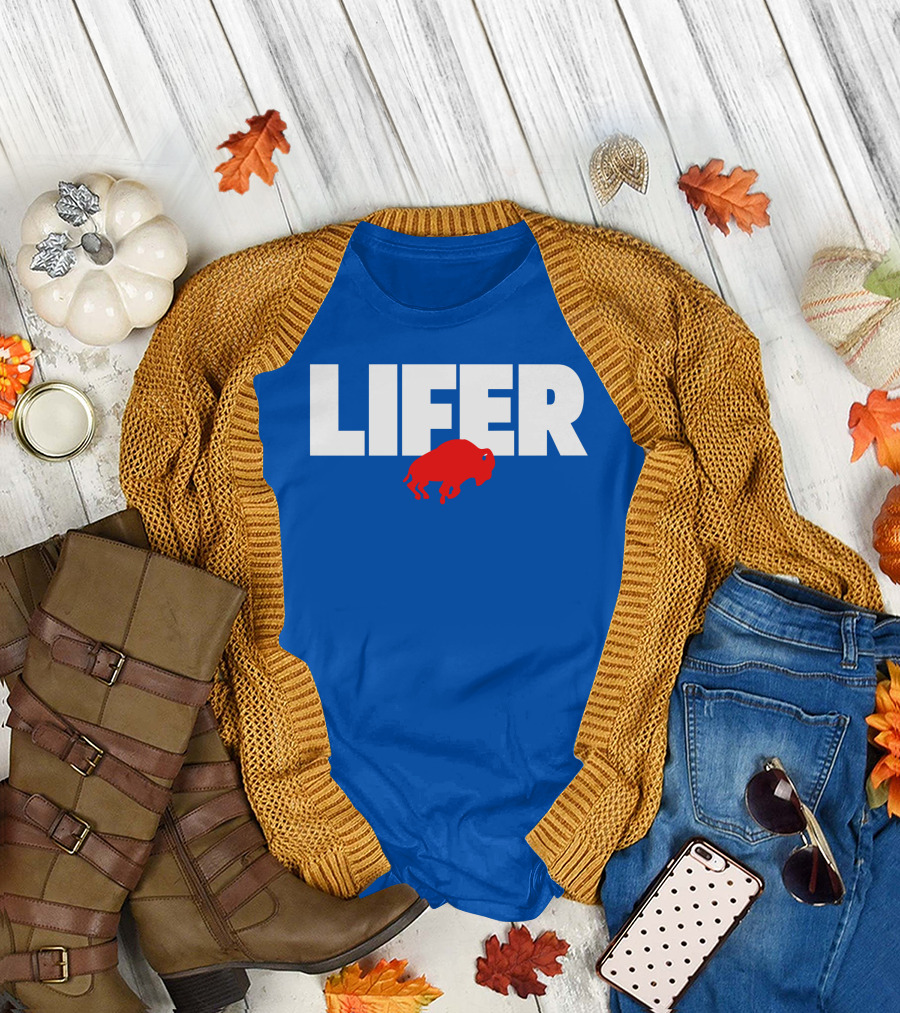 Lifer Buffalo Silhouette Blue Background T-Shirt