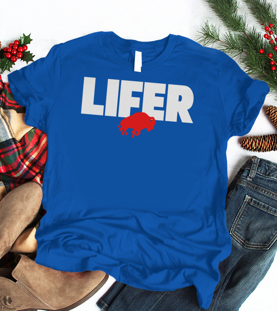 Lifer Buffalo Silhouette Blue Background T-Shirt