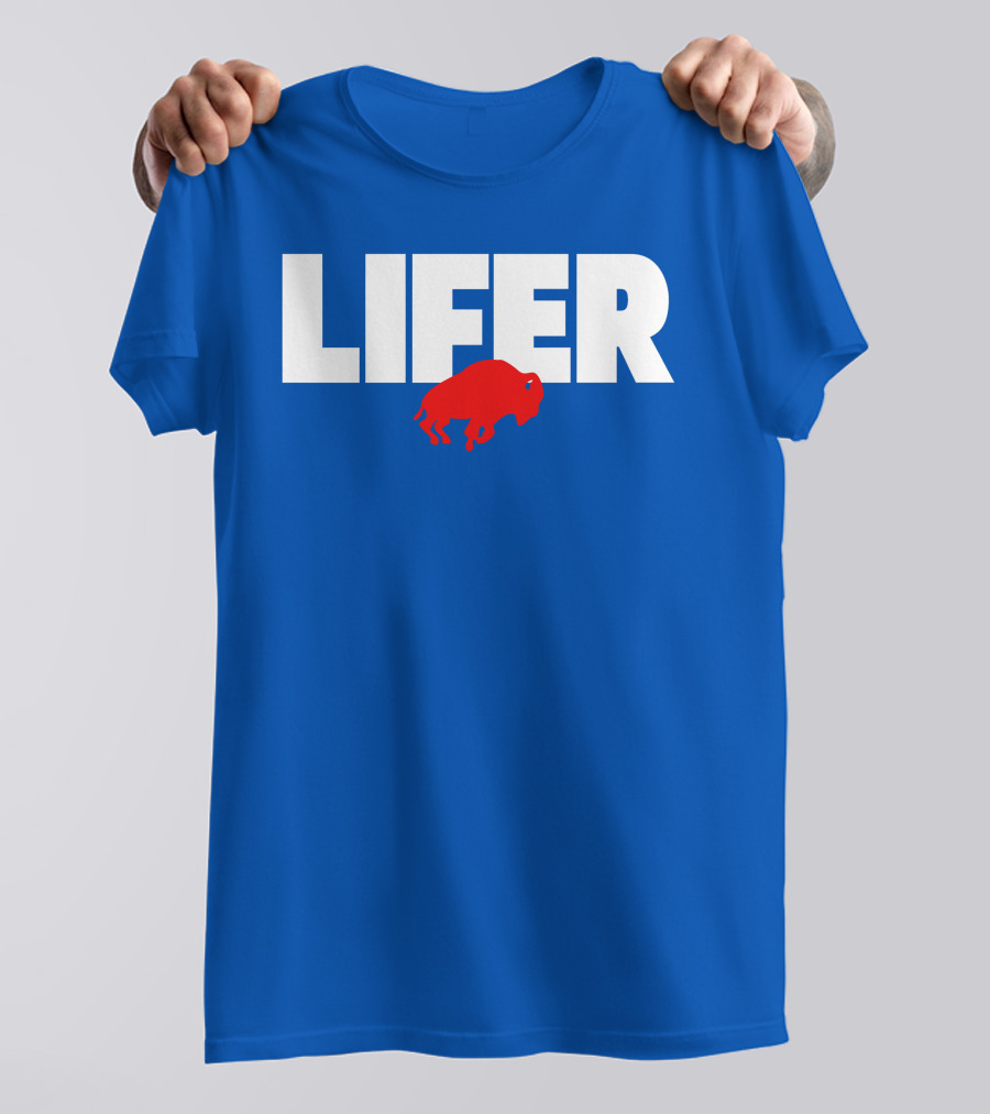 Lifer Buffalo Silhouette Blue Background T-Shirt