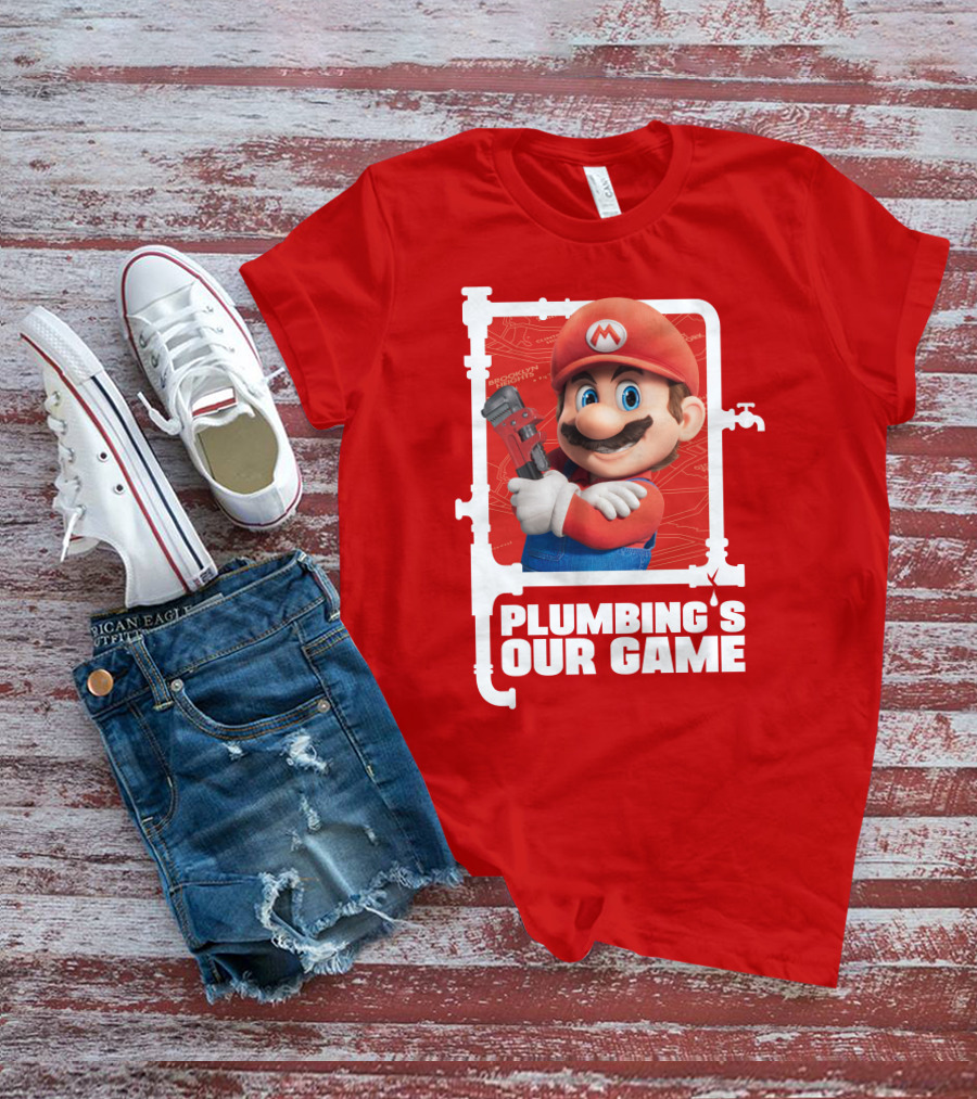 Mario Plumbing's Our Game Plumber's Iconic Red Outfit And Wrench T-Shirt
