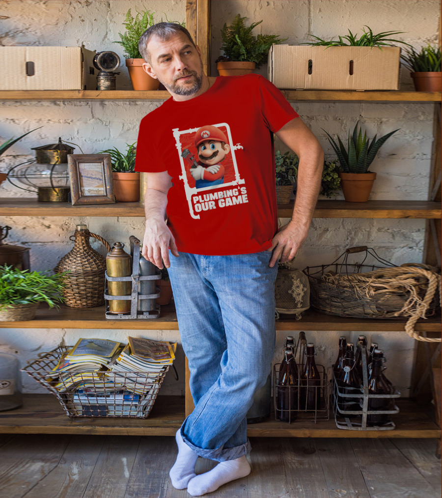 Mario Plumbing's Our Game Plumber's Iconic Red Outfit And Wrench T-Shirt