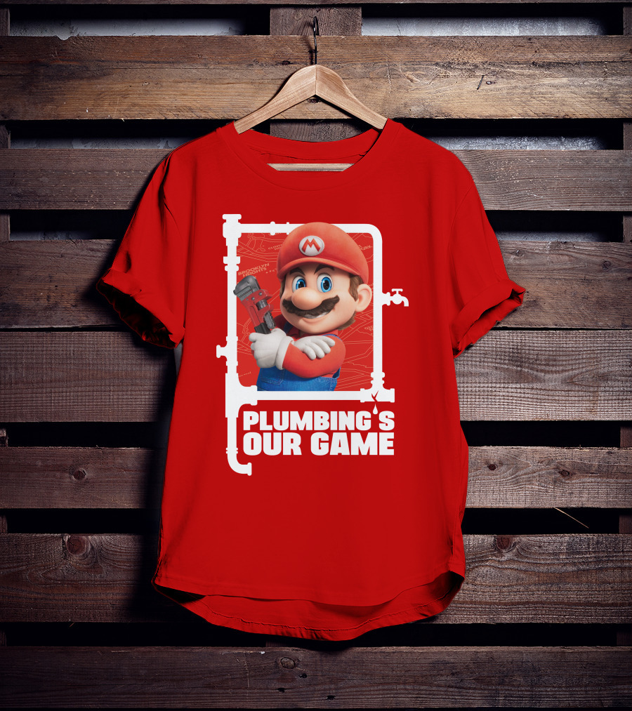 Mario Plumbing's Our Game Plumber's Iconic Red Outfit And Wrench T-Shirt