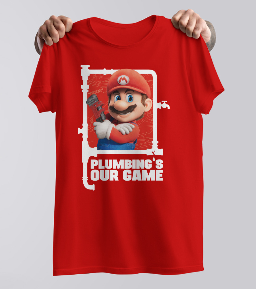 Mario Plumbing's Our Game Plumber's Iconic Red Outfit And Wrench T-Shirt