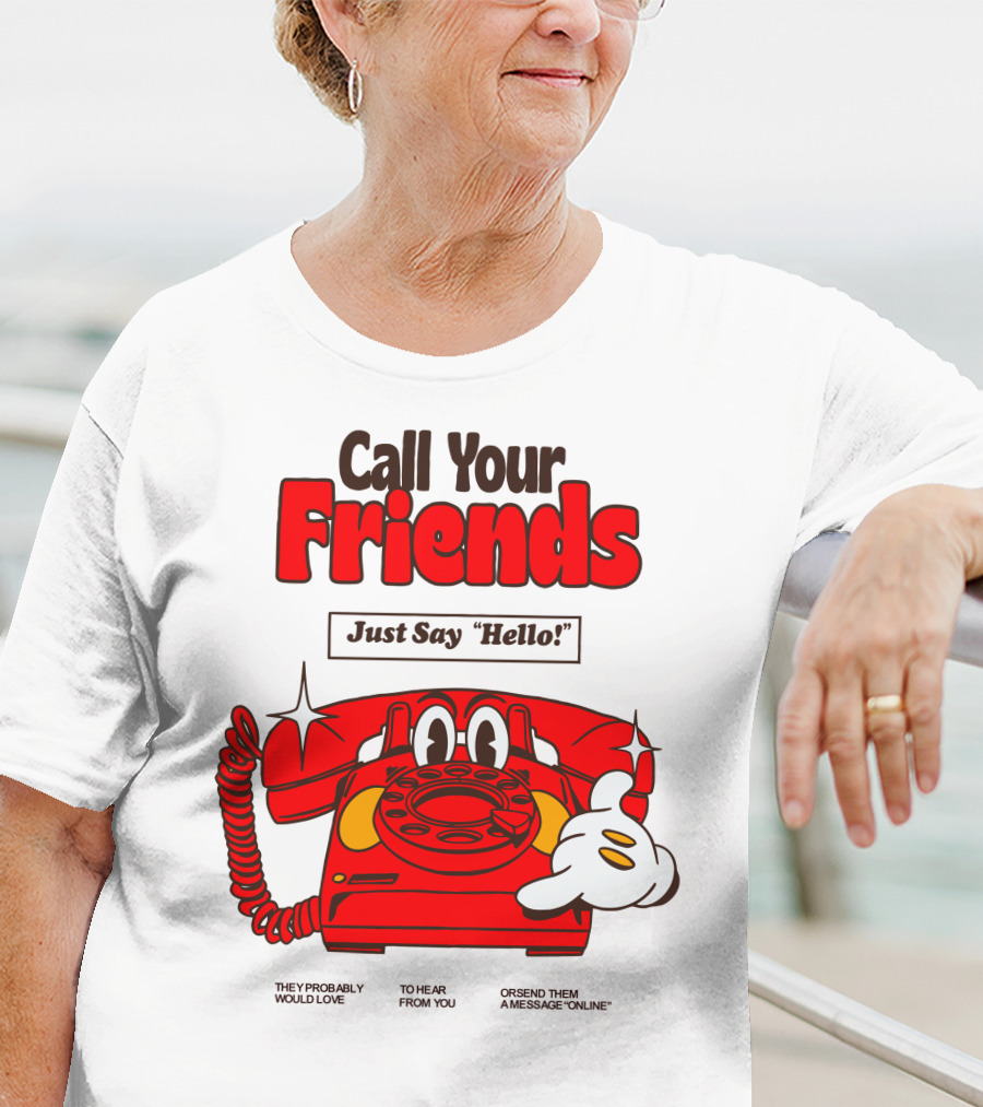 Call Your Friends Just Say Hello Retro Cartoon Telephone Message T-Shirt