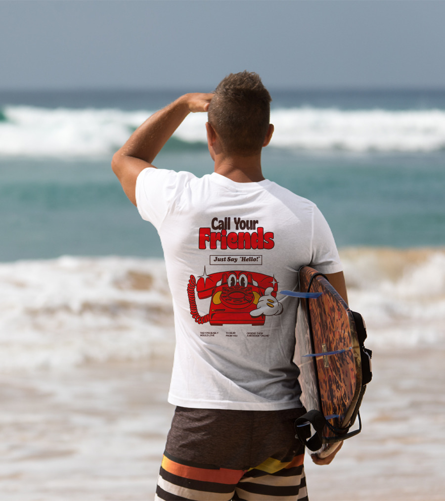 Call Your Friends Just Say Hello Retro Cartoon Telephone Message T-Shirt