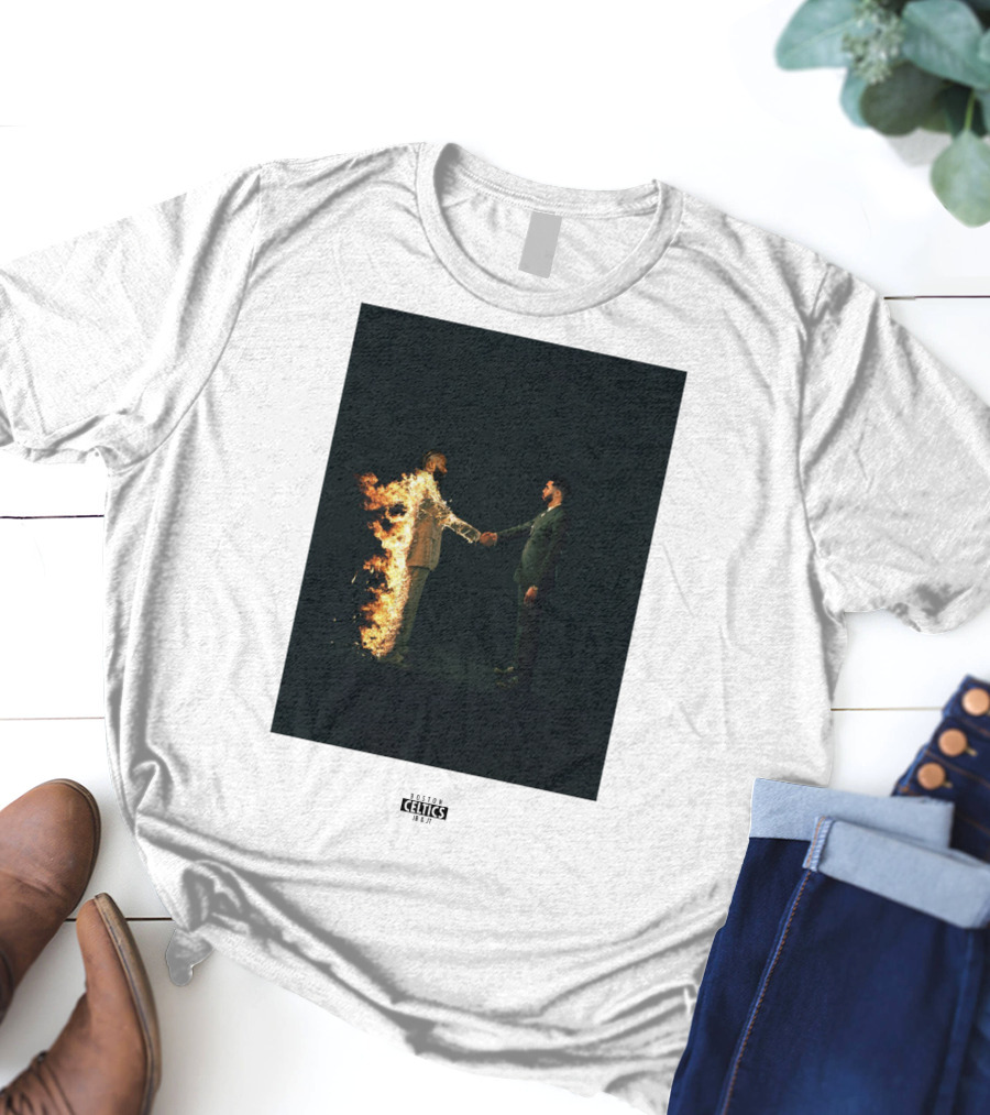 Boston Celtics 18/19 Jayson Tatum Jaylen Brown Handshake Fire T-Shirt