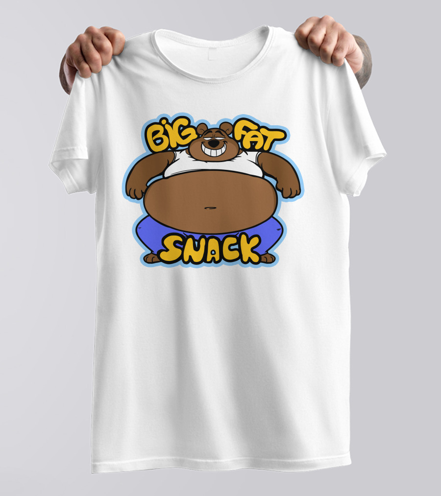 Big Fat Snack Bear Grinning In White Tank And Blue Pants T-Shirt