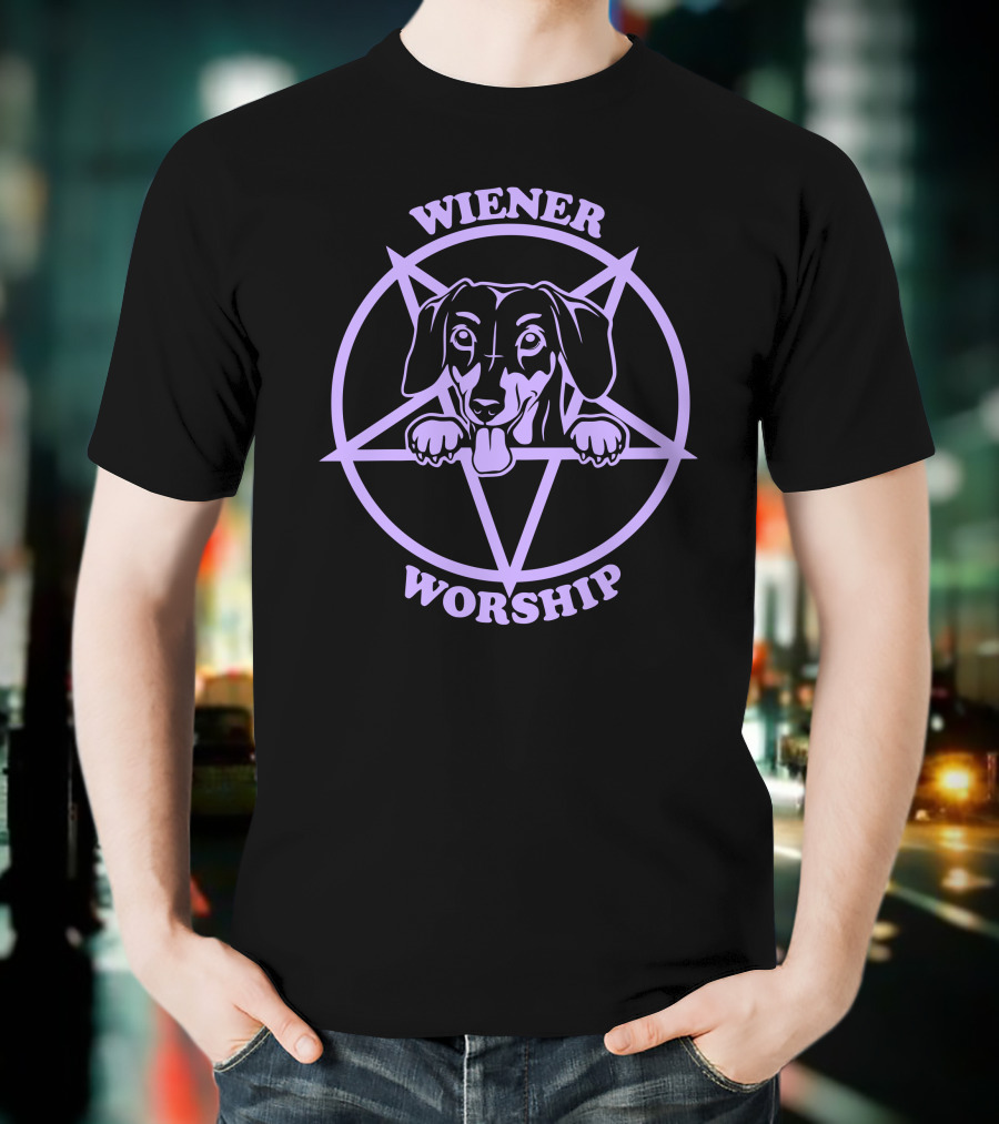 Wiener Worship Purple Dachshund Pentagram T-Shirt