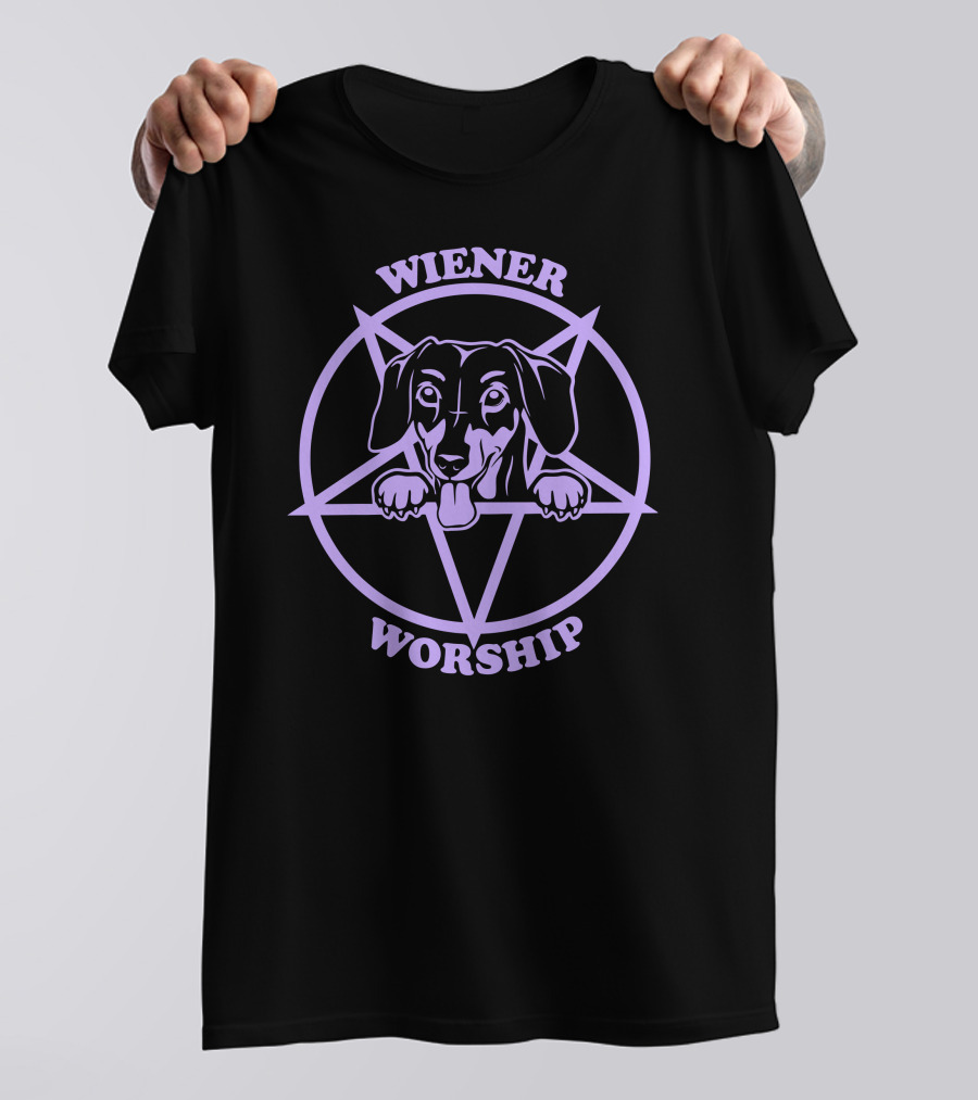 Wiener Worship Purple Dachshund Pentagram T-Shirt