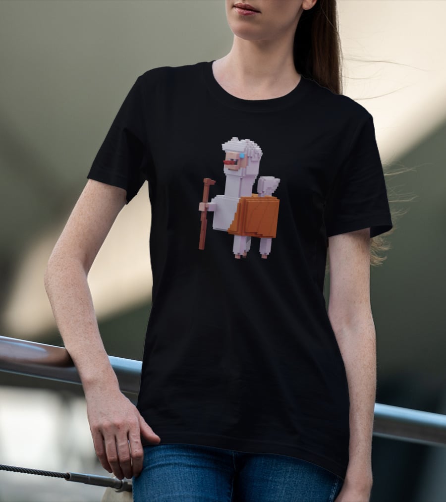 Pacaverse Alpacadabraz Pixel Alpaca Character With Stick And Saddle T-Shirt