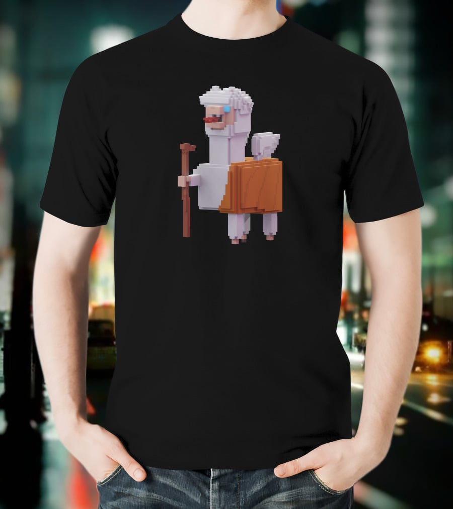 Pacaverse Alpacadabraz Pixel Alpaca Character With Stick And Saddle T-Shirt