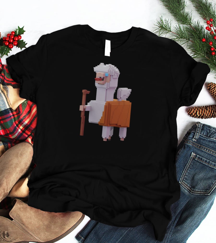 Pacaverse Alpacadabraz Pixel Alpaca Character With Stick And Saddle T-Shirt