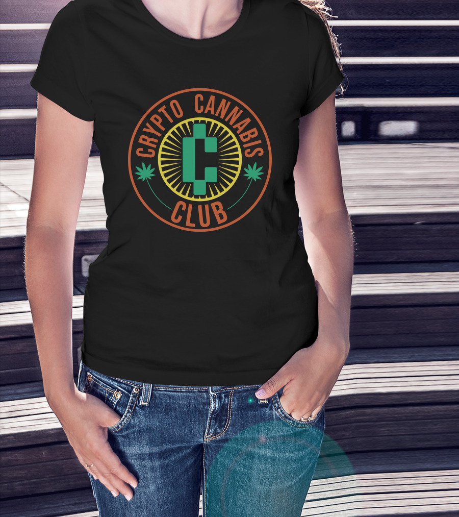 Crypto Cannabis Club Obieron17201 Circle Emblem With Leaf And Green C T-Shirt