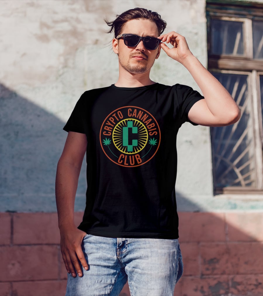 Crypto Cannabis Club Obieron17201 Circle Emblem With Leaf And Green C T-Shirt