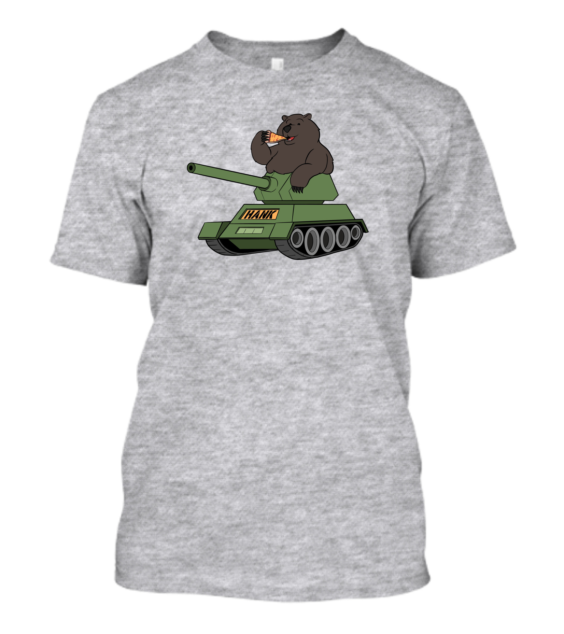 Bear Eating Pizza On A Tank With Hank Text T-Shirt