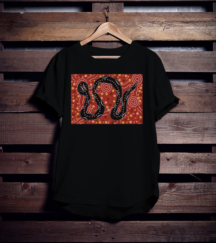 Mhugga Gavin Smith Indigenous Snake Art Red T-Shirt