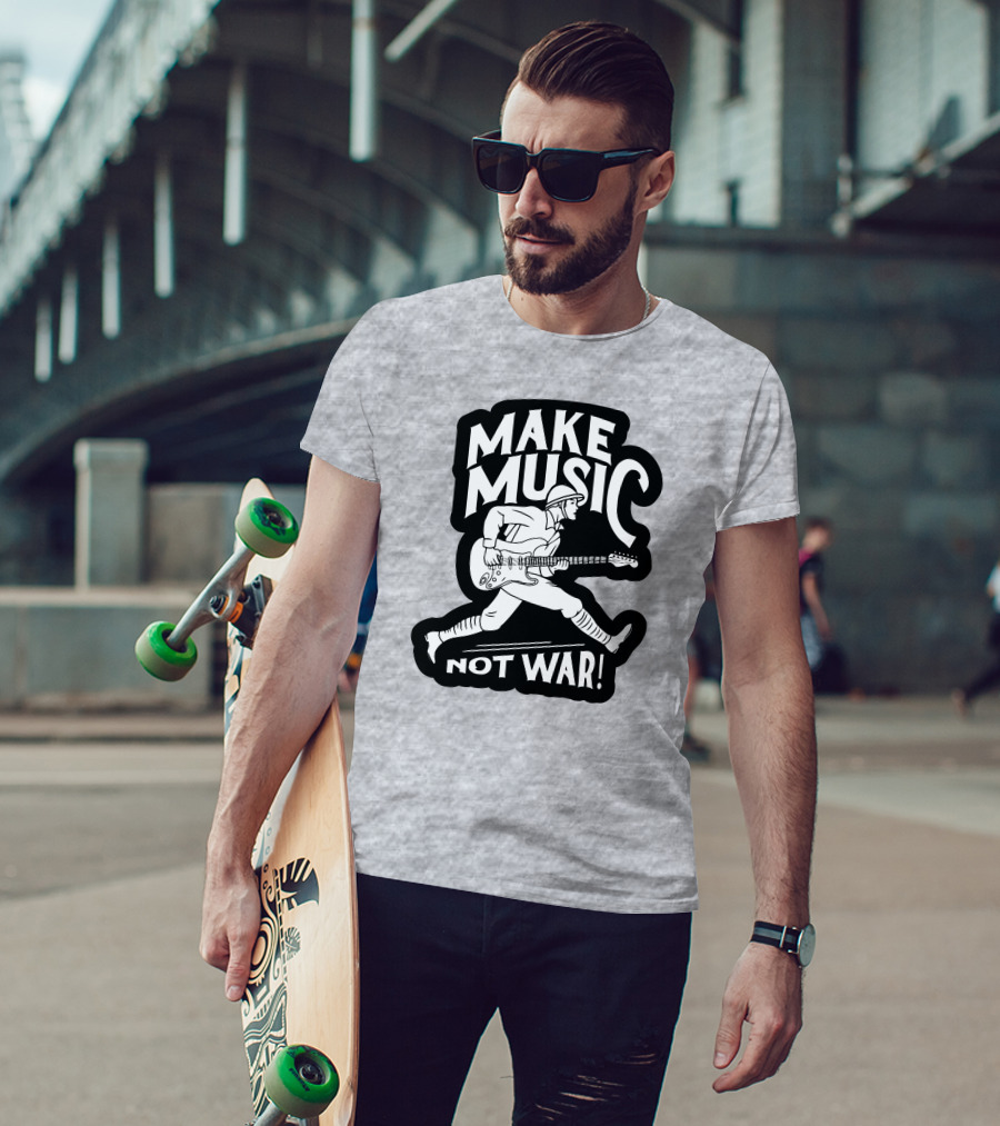 Matt Pinfield Make Music Not War Guitar Soldier Iconic Message T-Shirt