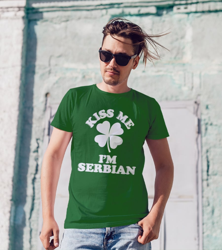 Kiss Me I’m Serbian Four-Leaf Clover St. Patrick’s Day T-Shirt