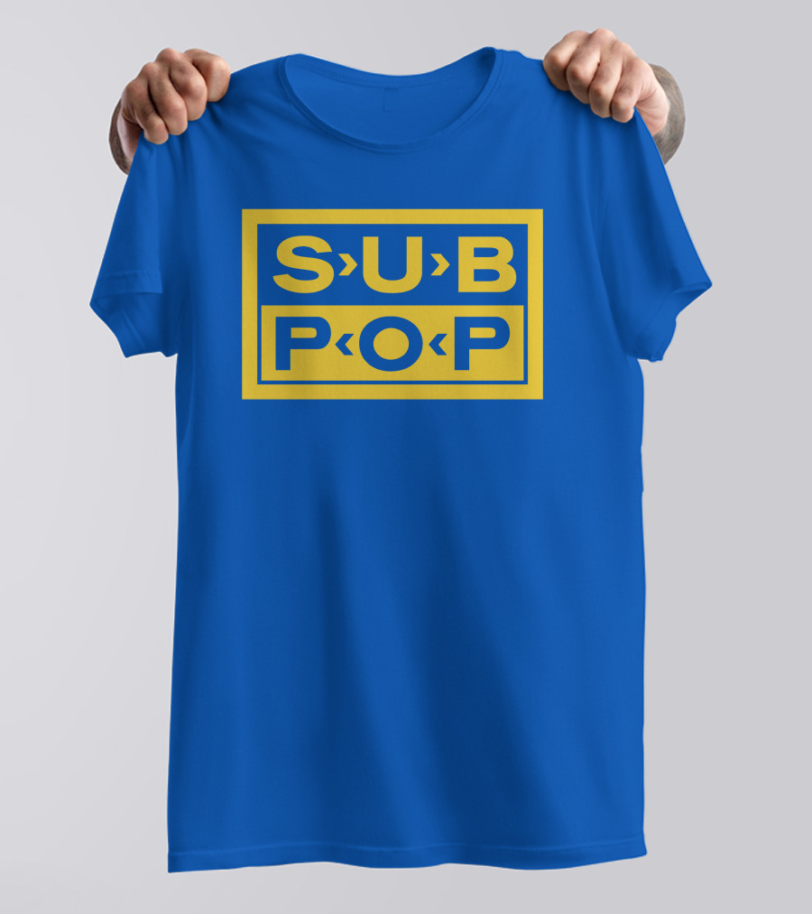 Sub Pop Records Megamart Store Logo Blue Background T-Shirt