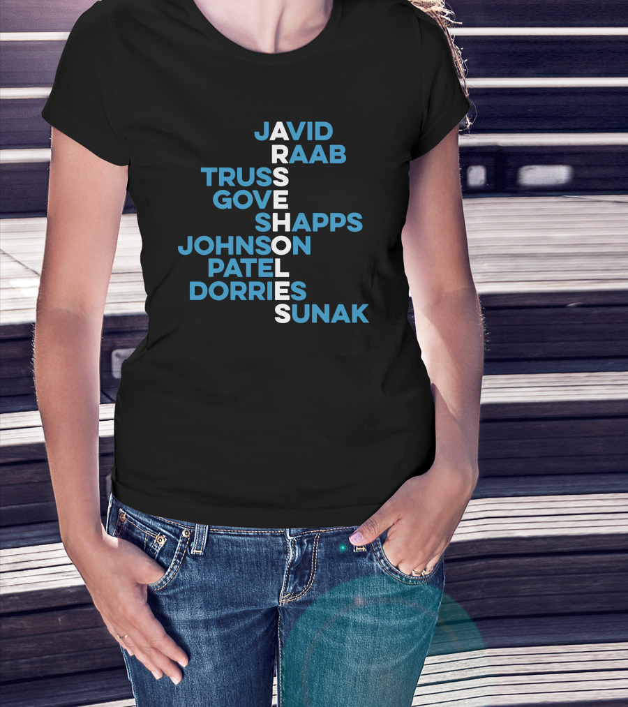 Javid Raab Truss Gove Shapps Johnson Patel Dorries Sunak Vertical Names T-Shirt