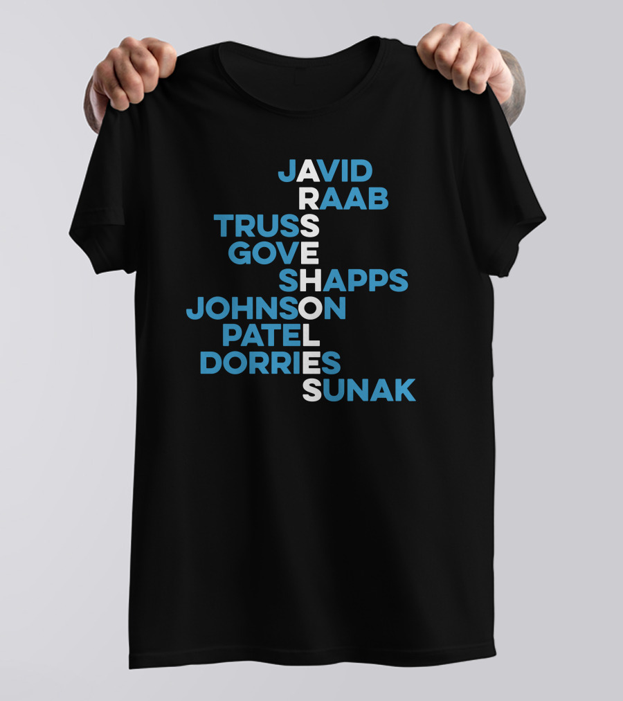 Javid Raab Truss Gove Shapps Johnson Patel Dorries Sunak Vertical Names T-Shirt