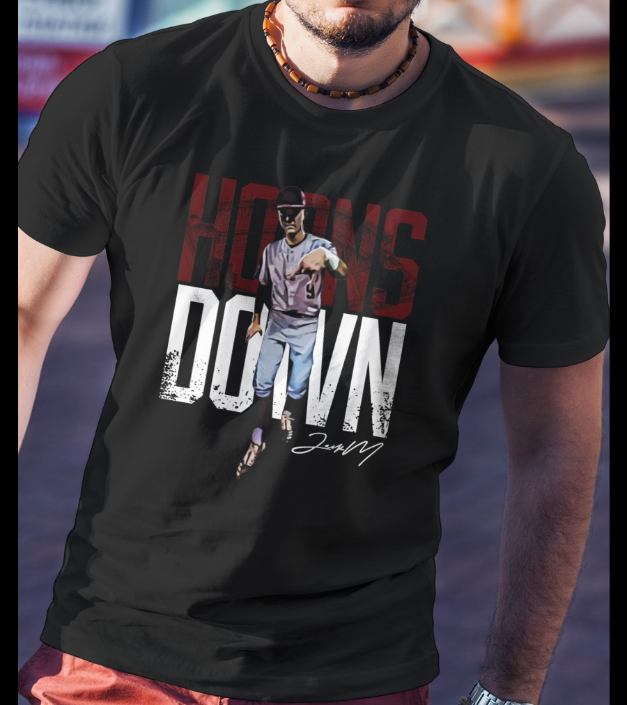Fanarch Store Horns Down Jack Moss Signature Baseball Pose T-Shirt