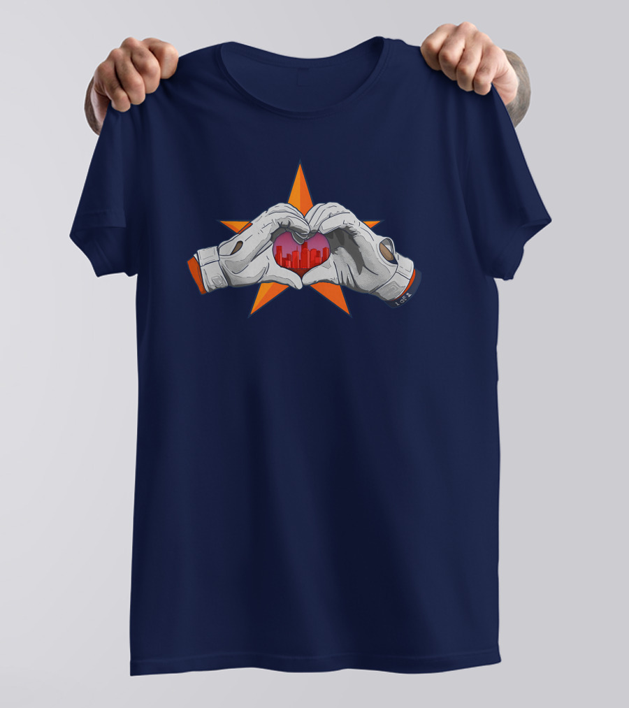 713Shirts Love Hou Astronaut Hands Heart Skyline Star Background T-Shirt