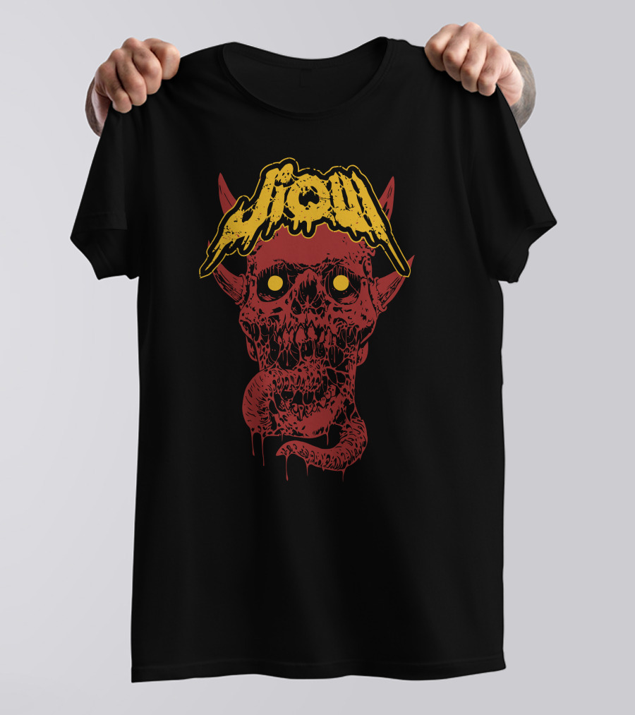 Jiqui Demon Music Merch Skull Demon With Yellow Lettering T-Shirt