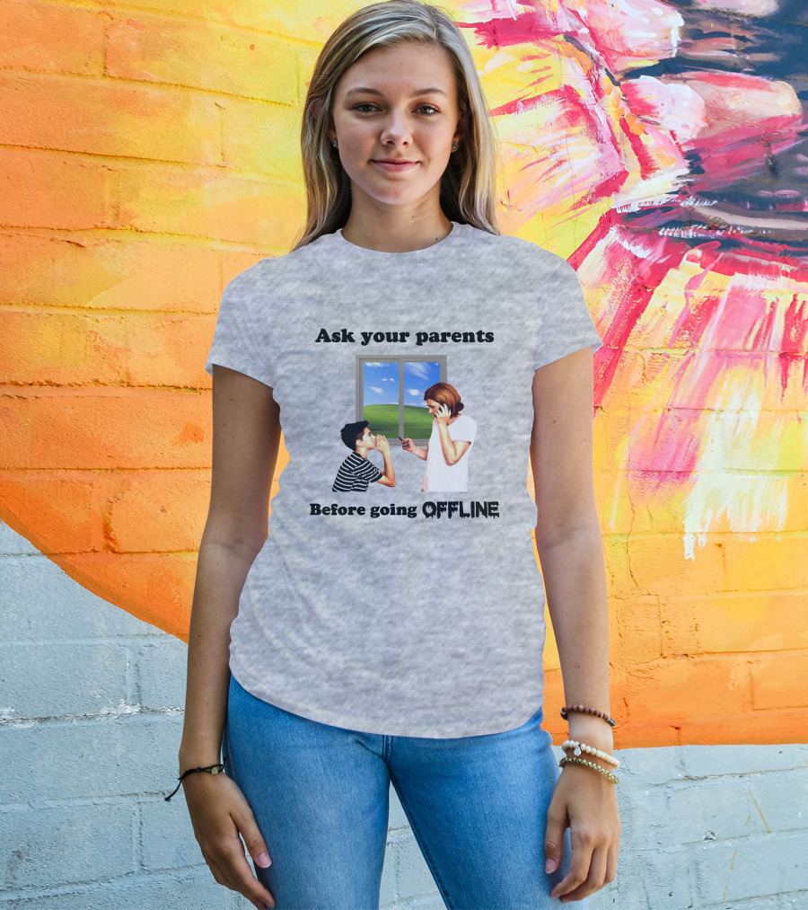 Ask Your Parents Before Going Offline Retro Technology Humor Scene T-Shirt