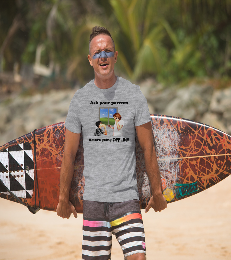 Ask Your Parents Before Going Offline Retro Technology Humor Scene T-Shirt