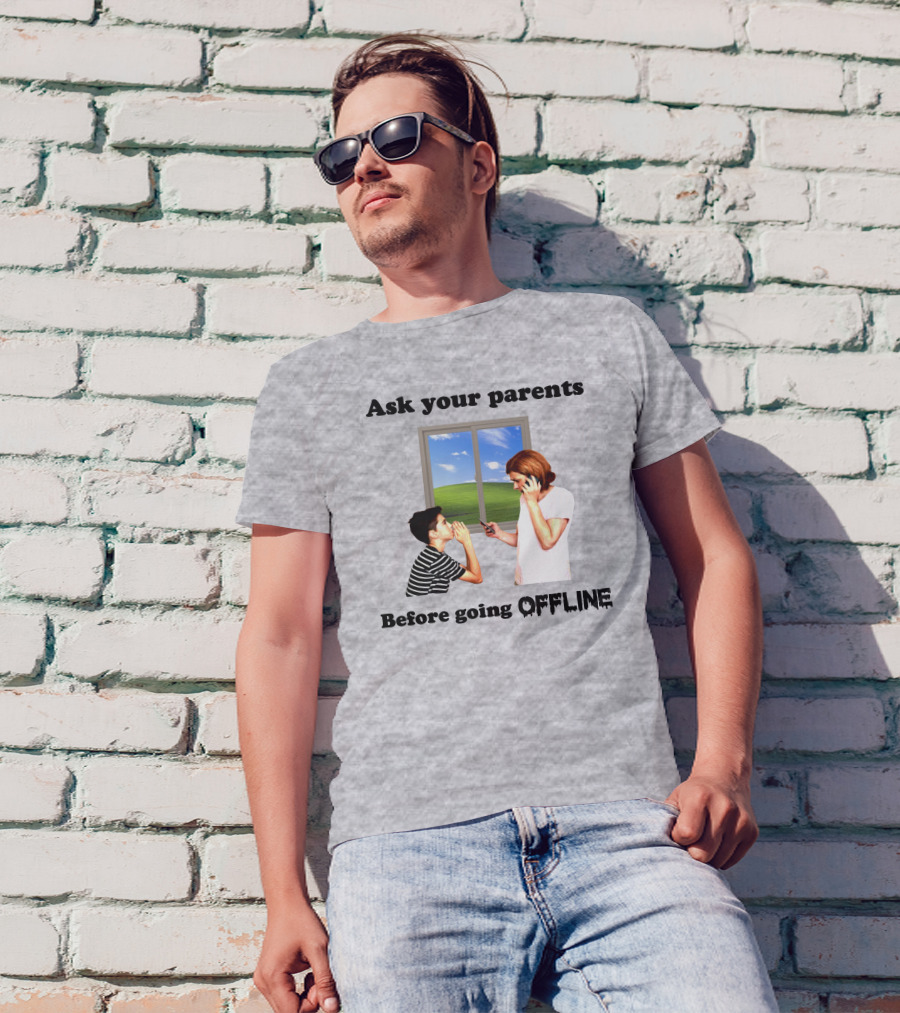 Ask Your Parents Before Going Offline Retro Technology Humor Scene T-Shirt