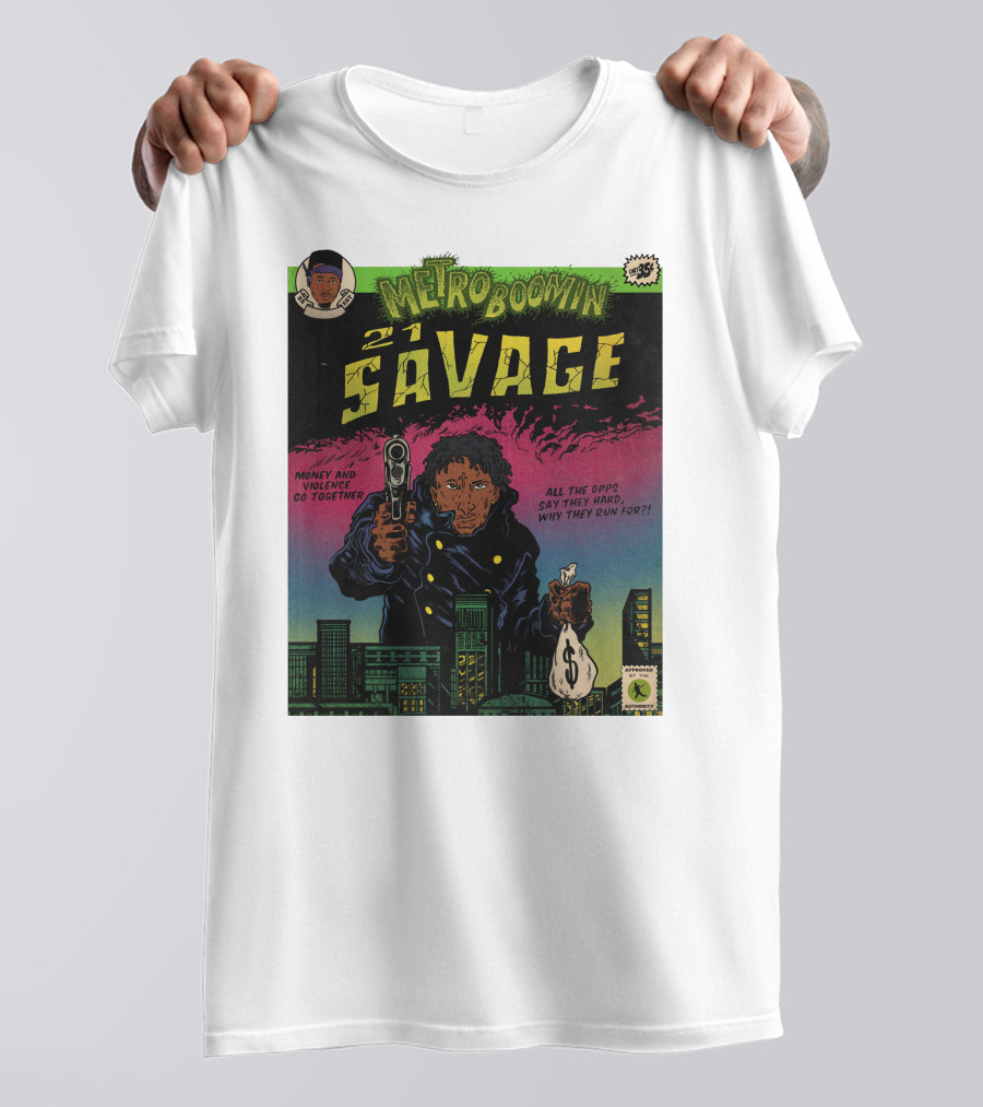 Metro Boomin 21 Savage Heroes And Villains Comic Money And Violence Go Together T-Shirt