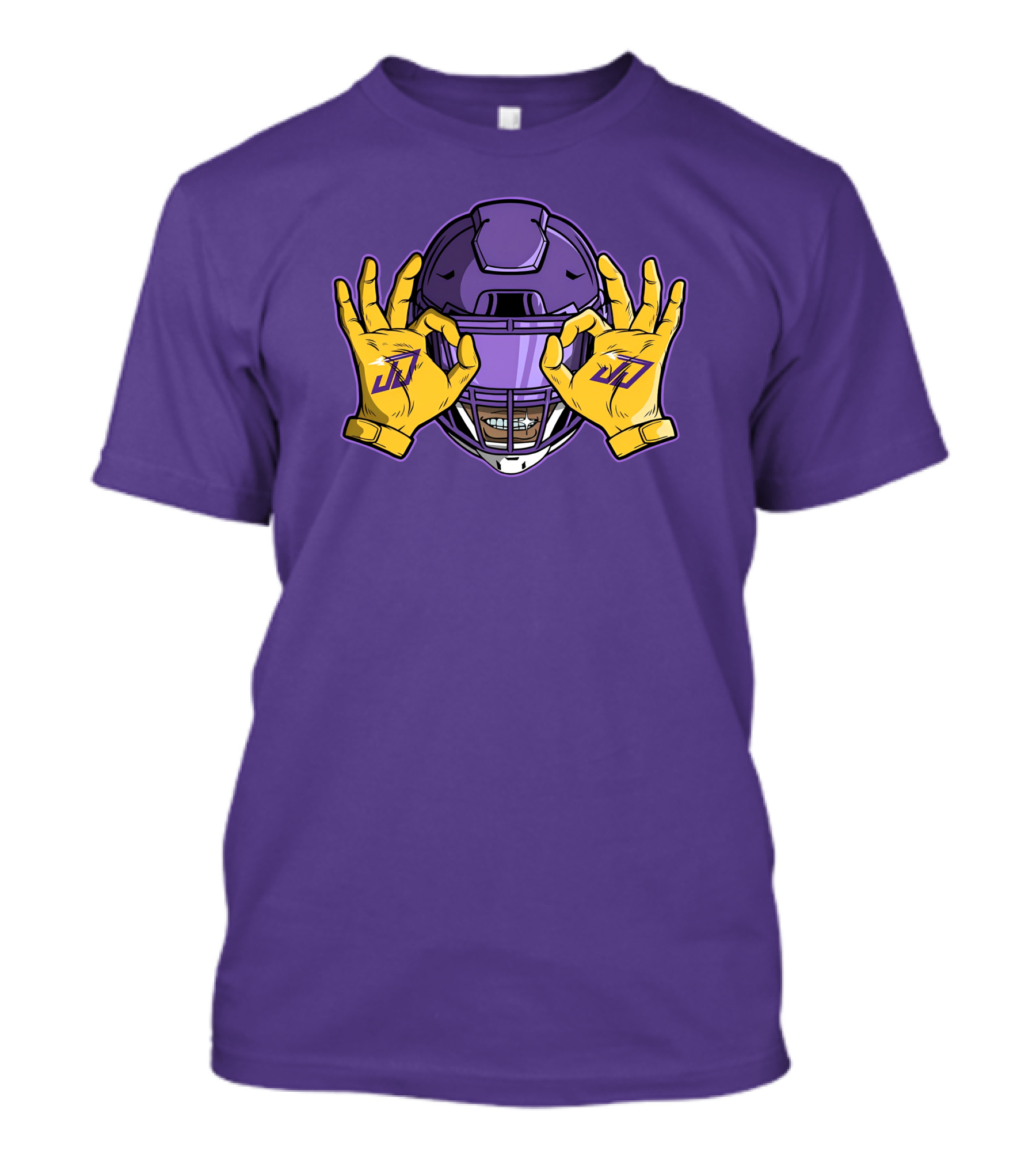 Kevin O’Connell Justin Jefferson Griddy JJ Celebration Viking Helmet Purple Yellow Hands T-Shirt