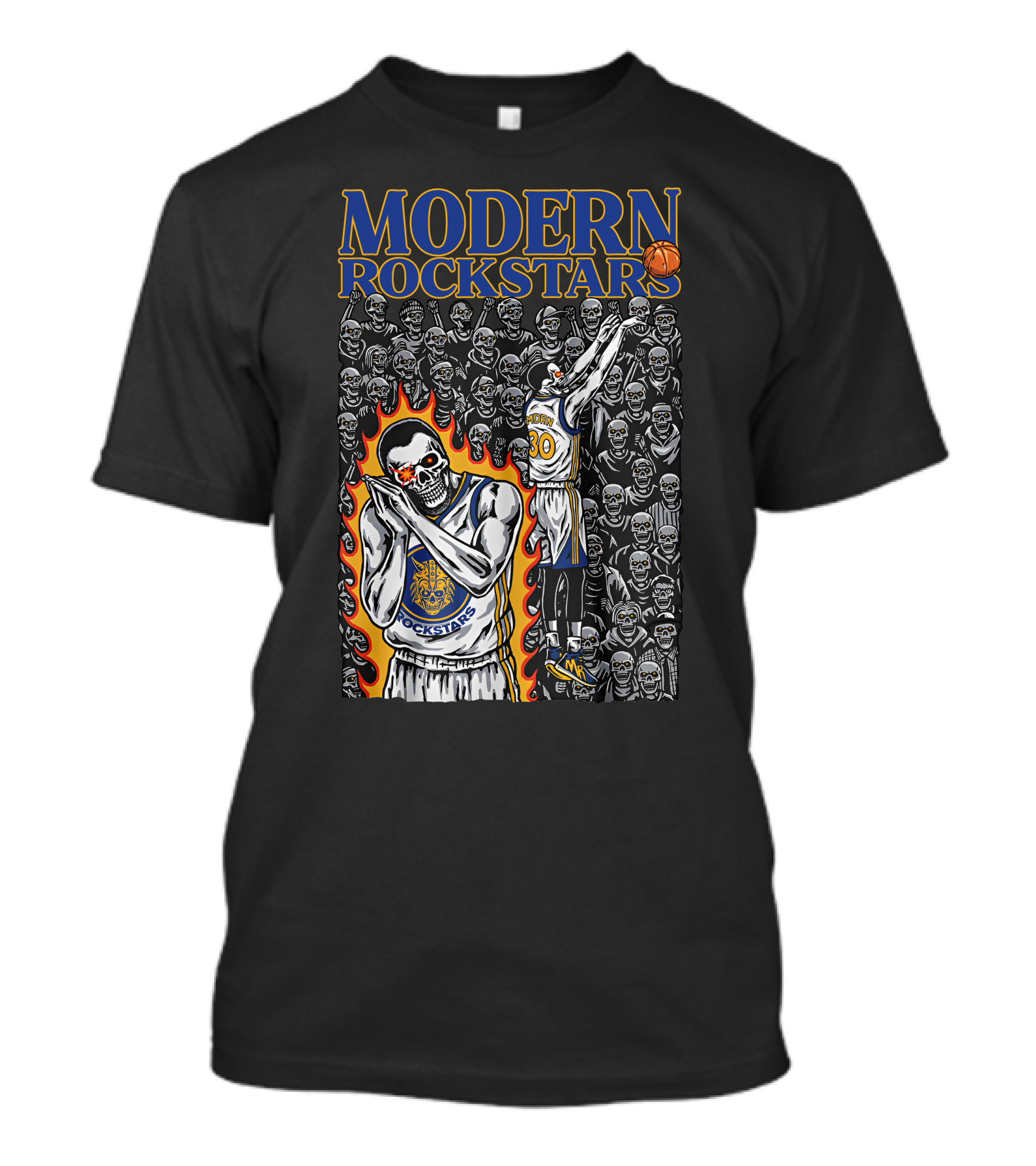 MODERN ROCKSTARS Basketball Flames And Skulls T-Shirt