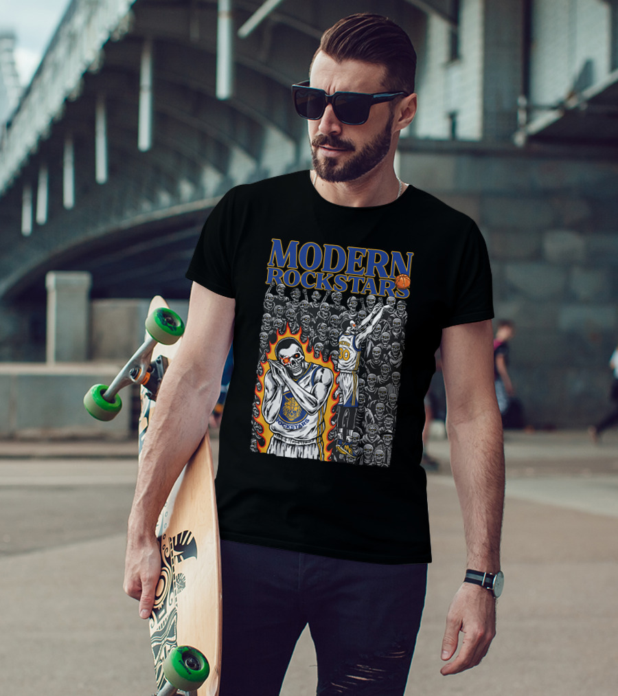 MODERN ROCKSTARS Basketball Flames And Skulls T-Shirt