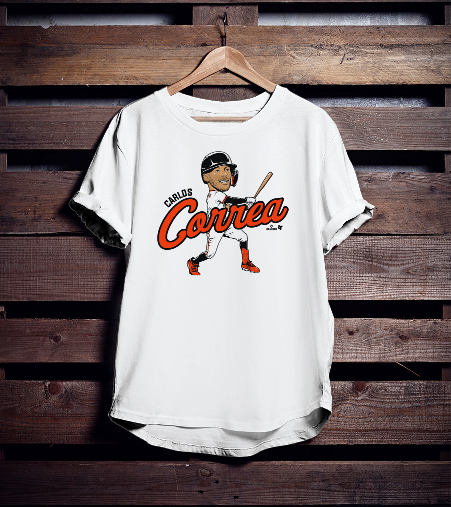 Carlos Correa Caricature Baseball Player Swinging Bat T-Shirt