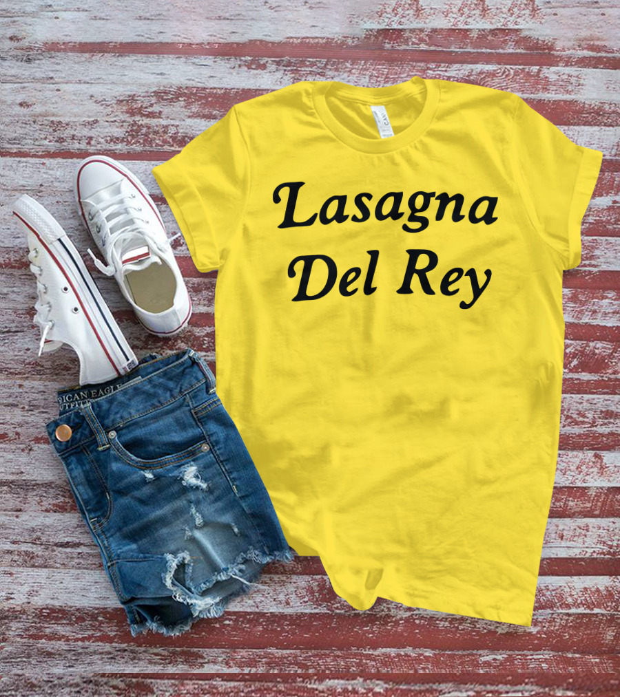 Lasagna Del Rey Yellow Block Text T-Shirt