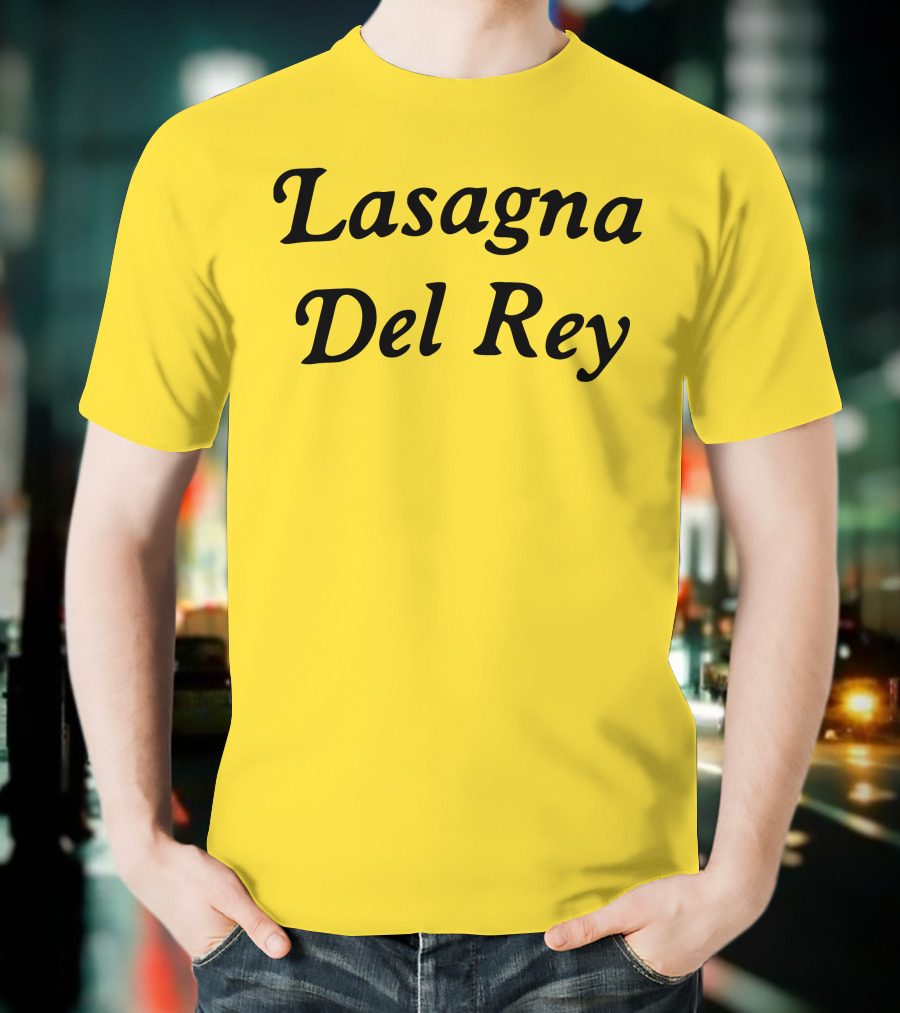 Lasagna Del Rey Yellow Block Text T-Shirt