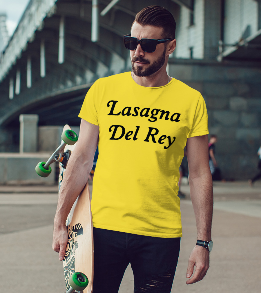 Lasagna Del Rey Yellow Block Text T-Shirt