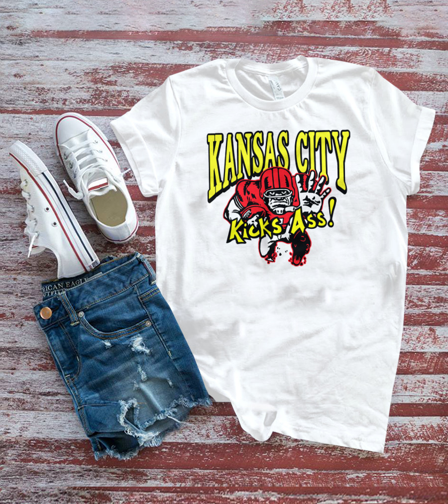 Kansas City Kicks Ass Red Football Player T-Shirt