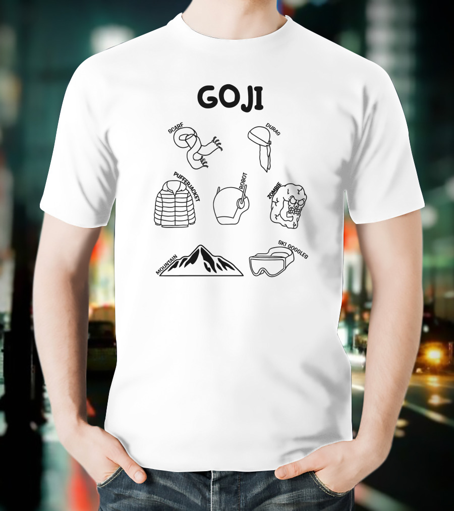 GOJI O'scarf Durag Puffer Jacket Robot Zombie Mountain Ski Googles T-Shirt
