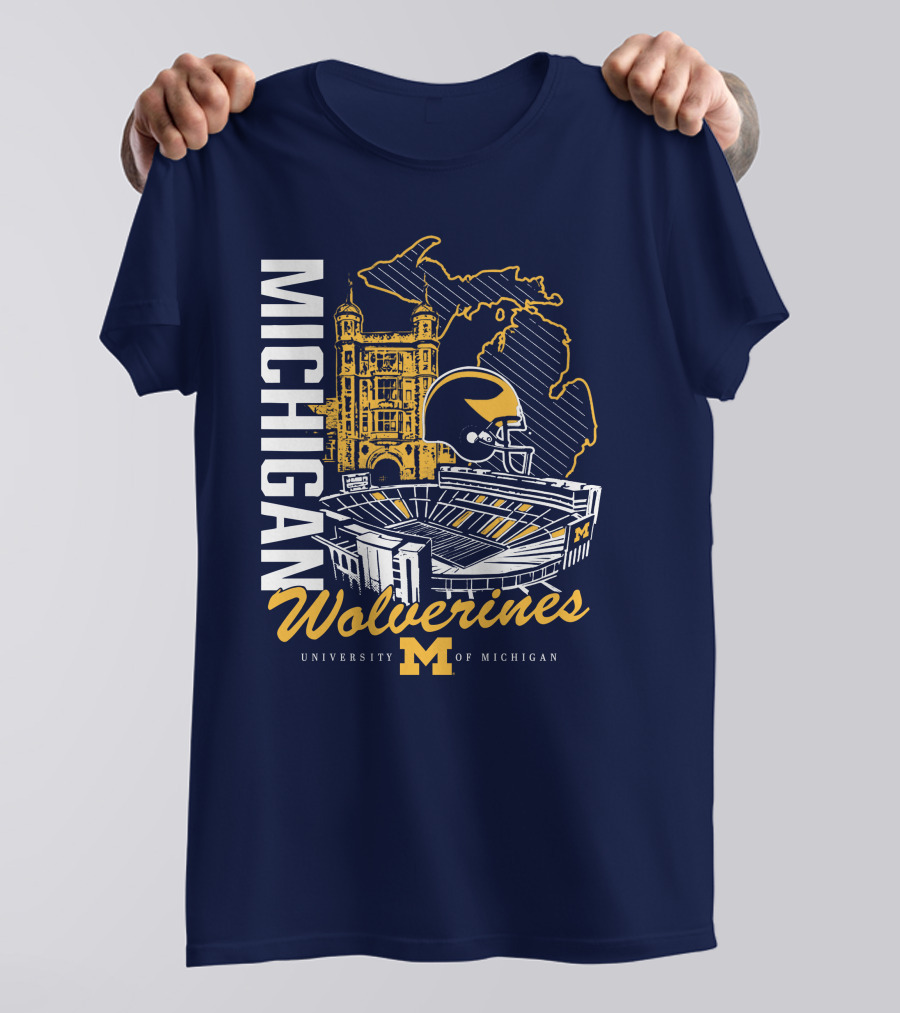 Michigan Wolverines University Of Michigan Stadium Map Helmet T-Shirt
