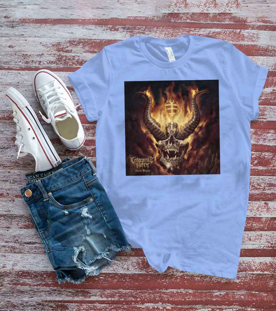 Enterprise Earth Death Magick Fiery Horned Skull T-Shirt